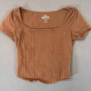 Hollister Must Have‎ Collection Baby Tee Lt Brown Womens Sm Cotton Rib SS Shirt